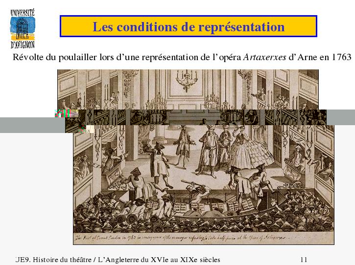 Diapo 11 : Révolte du poulailler lors d’une représentation de l’opéra Artaxerxes d’Arne en 1763