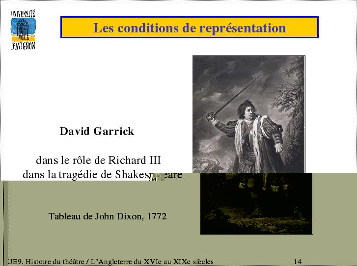 Diapo 14 : David Garrick dans le rôle de Richard III dans la tragédie de Shakespeare